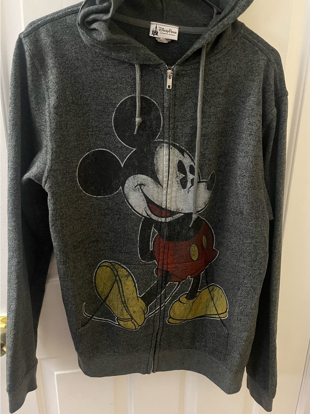 Disney Men's Dark Gray Zip-Up Hoodie with Mickey Graphic
